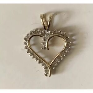 14K & 10K Yellow & White Gold Vintage Open Heart Natural Diamond Pendant 0.25 Ct